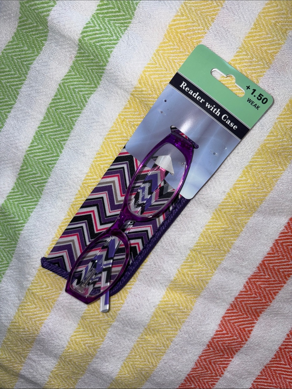 Purple Reading Glasses with Patterned Case +1.50